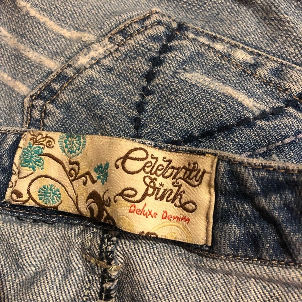 CELEBRITY Pink sexy denim distressed mini Skirt size 5 juniors - Picture 4 of 5